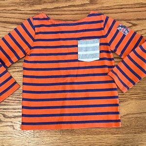 mini BODEN Boys 3-4 Orange & Navy Striped Shirt